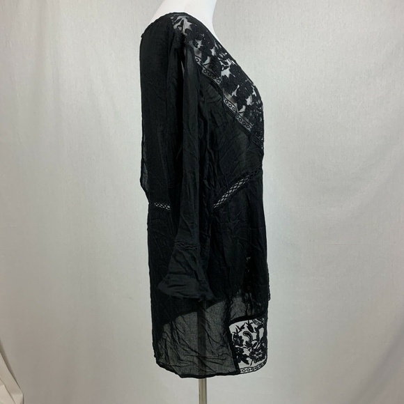 Topshop Sheer Coverup Caftan Black Floral - Picture 3 of 8